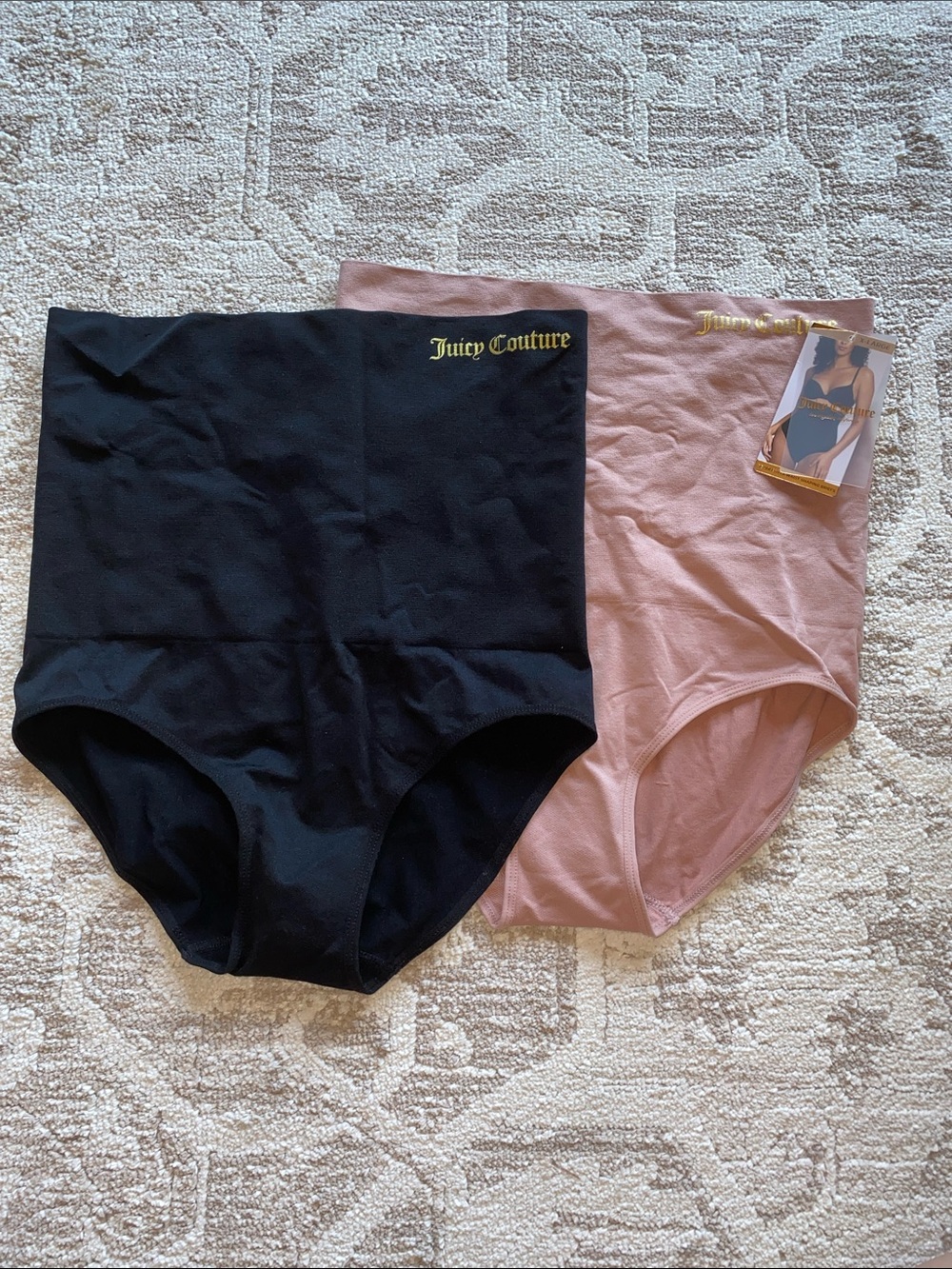 Juicy Couture High-Waist Shapewear Briefs in Black & Dusty Pink
